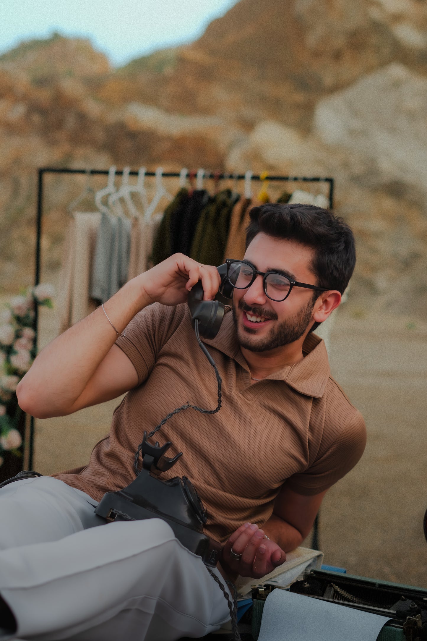 Coffee V-Neck Waffle Knit Polo