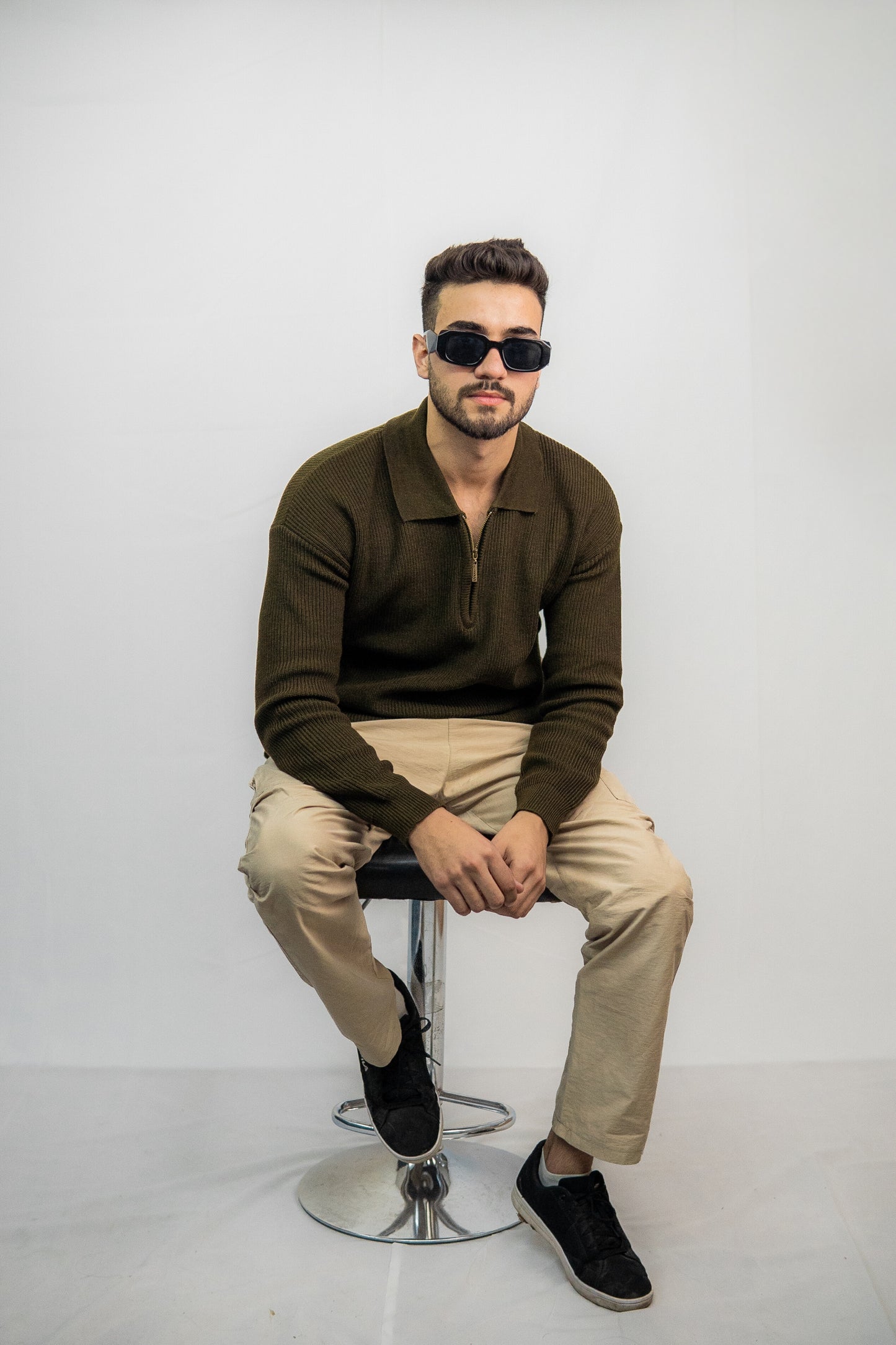 Muted Olive Green Quarter-Zip Sweater