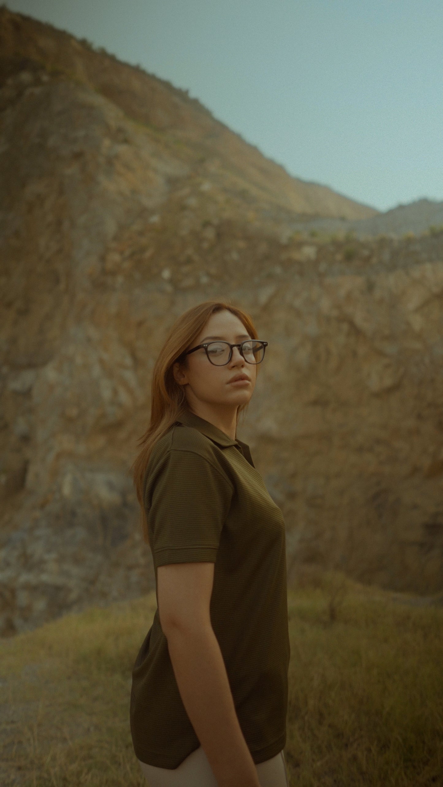 Olive Green V-Neck Waffle Knit Polo