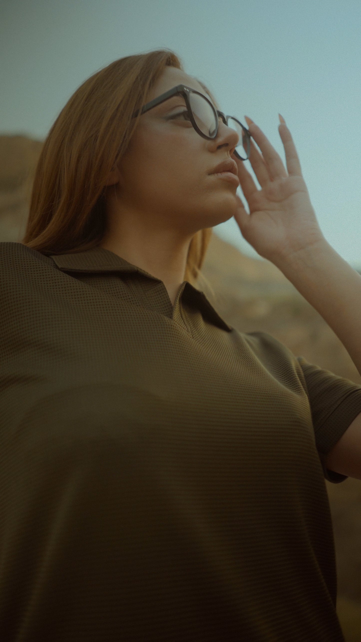 Olive Green V-Neck Waffle Knit Polo