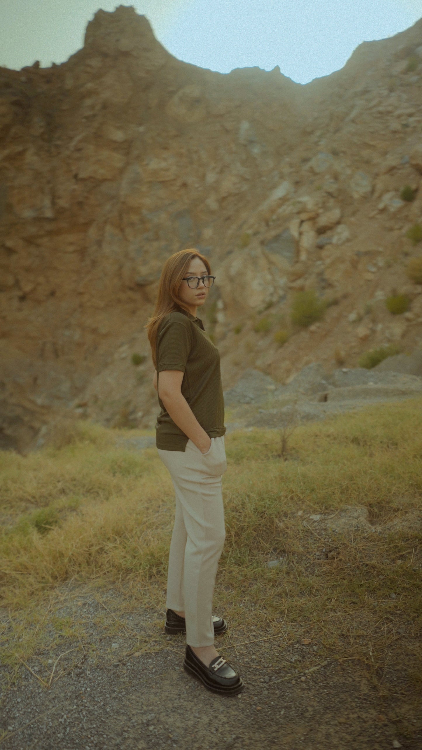 Olive Green V-Neck Waffle Knit Polo
