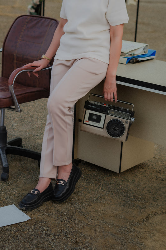 Beige Pleated Scuba Trousers