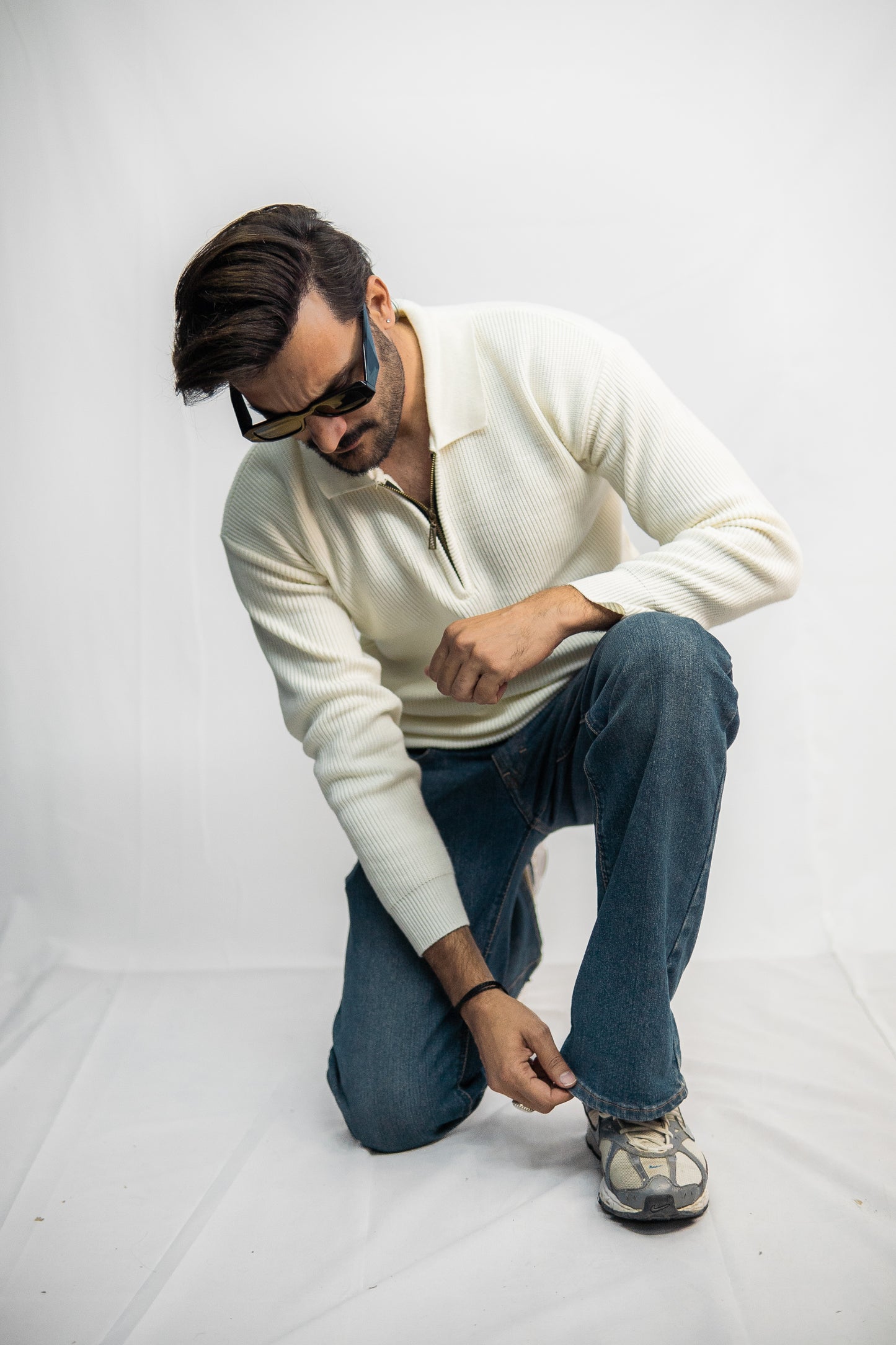 Cream White Quarter-Zip Sweater