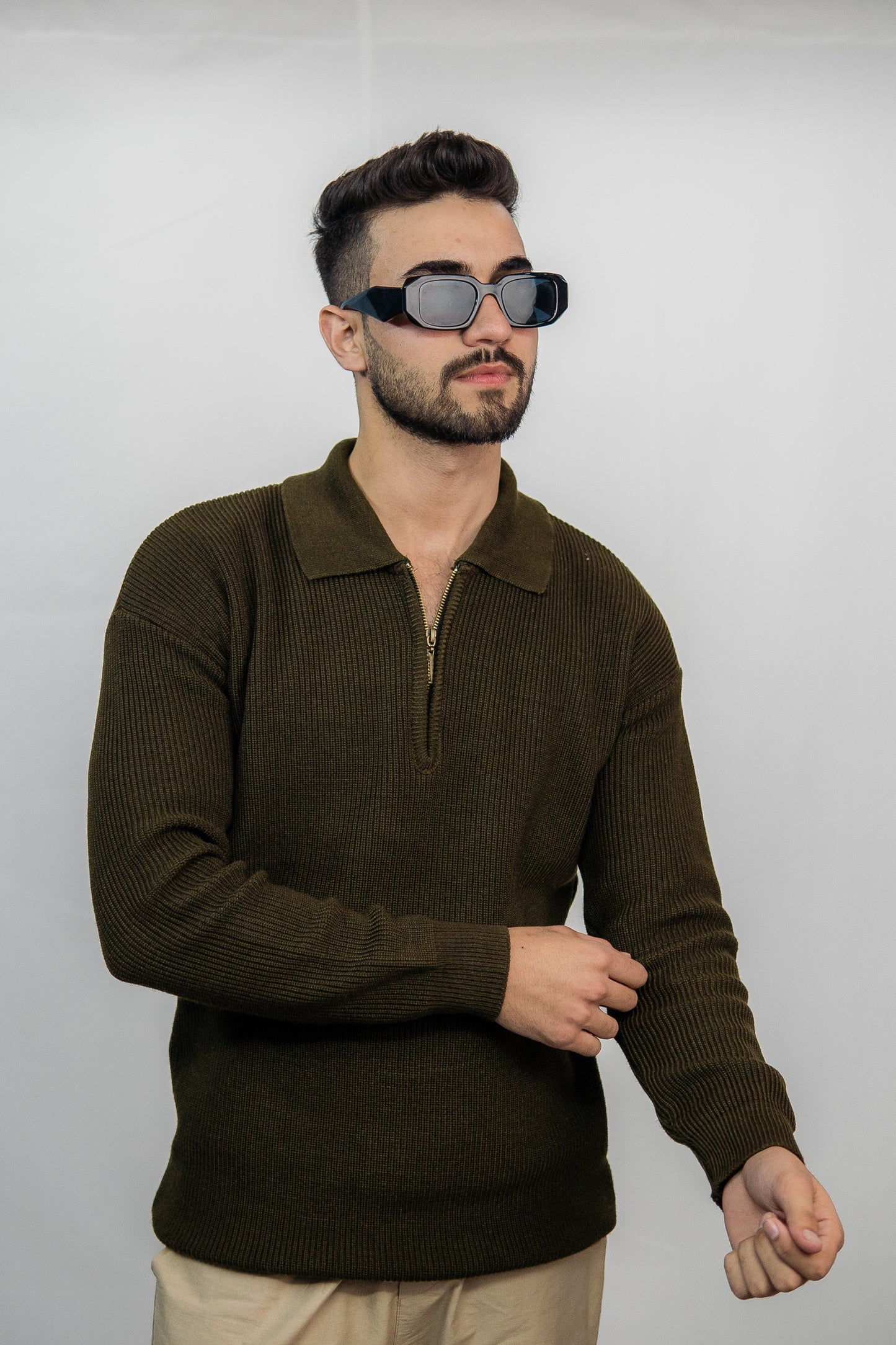 Muted Olive Green Quarter-Zip Sweater