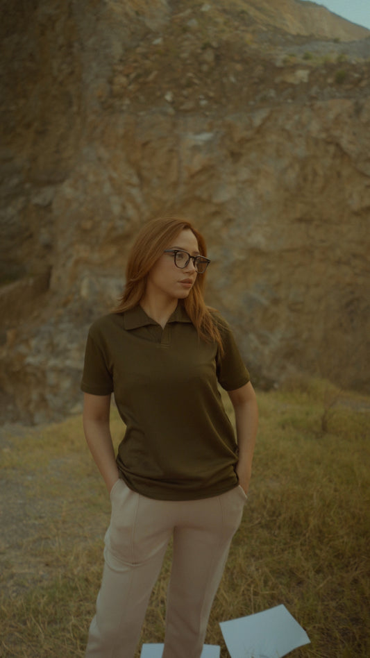 Olive Green V-Neck Waffle Knit Polo